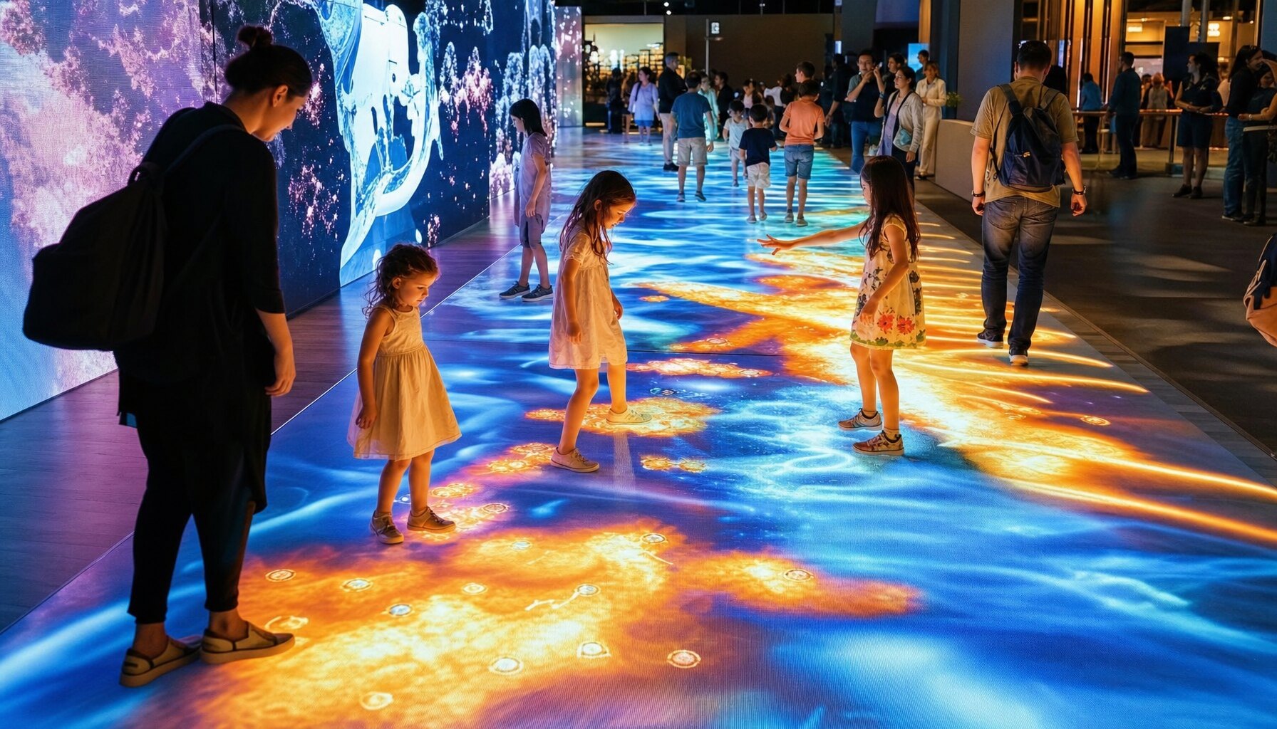 Interactive floor: projection vs walkable LED compared